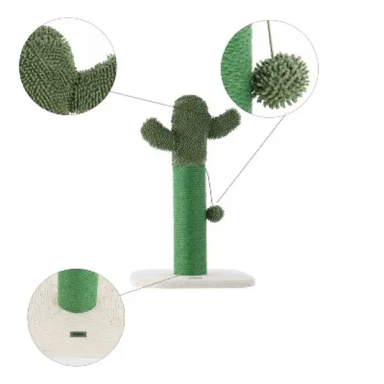 Pecos Modern Jute Cactus Cat Scratching Post with Fuzzy Toy image {2}