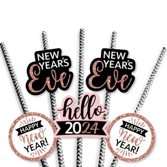 Big Dot of Happiness Rose Gold Happy New Year - Paper Straw Decor - 2024 New Year's Eve Party Striped Decorative Straws - Set of 24 image {5}