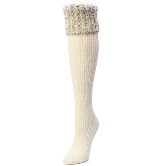 Memoi Women's Ribbed Braided Cuffed Plush Knee-High Socks image {3}