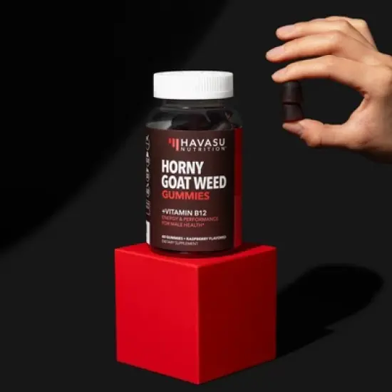 Horny Goat Weed Gummies + Vitamin B12, Energy Endurance & Performance Support for Men, Mood Health Support, Havasu Nutrition, Raspberry, 60ct image {1}