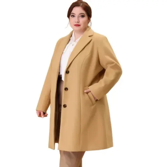 Agnes Orinda Women's Plus Size Winter Notched Lapel Single Breasted Pea Coat image {15}