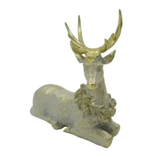 Transpac Golden Reindeer Figurine Resin Christmas Decor Tabletop Holiday Gift Festive Indoor Decoration image {1}
