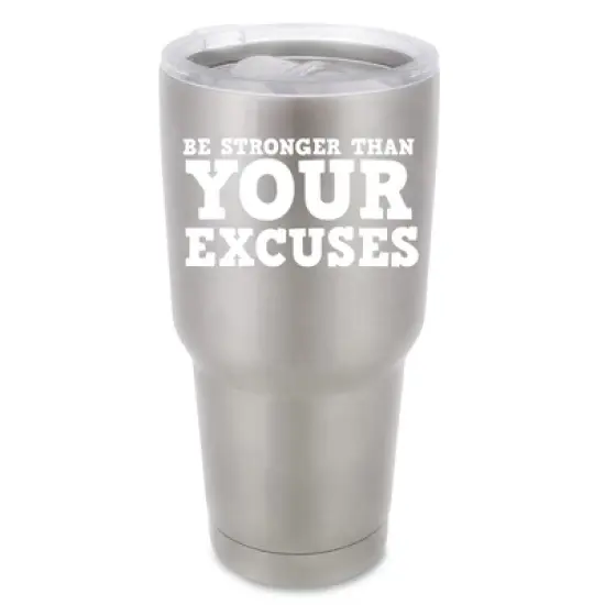 100 North 30 Ounce Stainless Steel On the Go Travel Tumbler With Push Top Lid, Be Stronger Than Your Excuses Silver image {5}