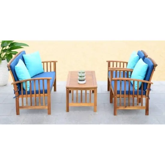 Rocklin 4pc Outdoor Set - Natural Look/Navy - Safavieh image {2}