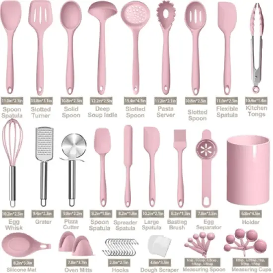 Itopfox Silicone Cooking Kitchen Utensil Set, 43 Pcs Pink Cooking Utensils with Turner, Tongs, Spoon, Spatula, Heat Resistant for Nonstick Cookware image {1}