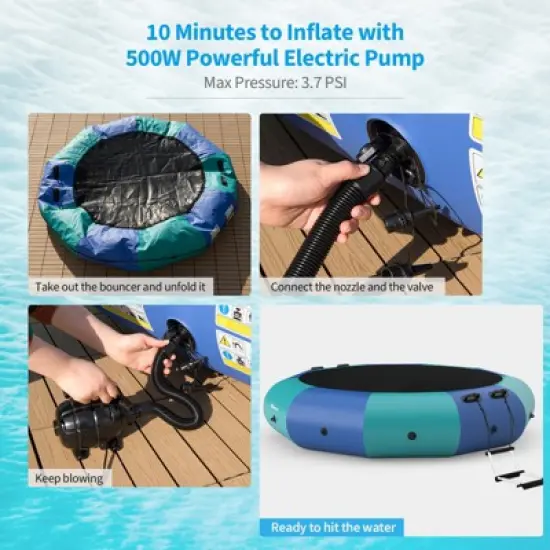 Infans 10FT Inflatable Water Bouncer Splash Padded Water Trampoline Blue & Green image {3}