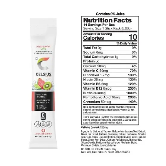 CELSIUS On The Go Powder Sticks Kiwi Guava Lime Essential Energy - 14pk Sticks image {2}