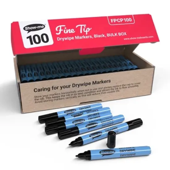 Show-me&reg; Fine Tip Slim Barrel Dry Erase Markers, Black, Classbox of 100 image {2}