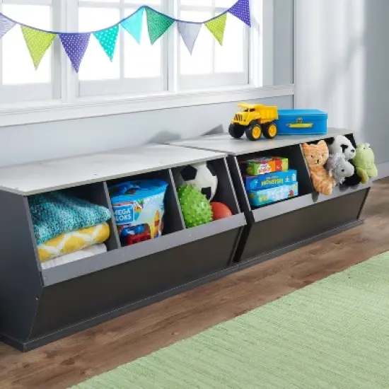 Badger Basket 2 Bin Stackable Storage Cubby Charcoal/Gray Woodgrain image {3}