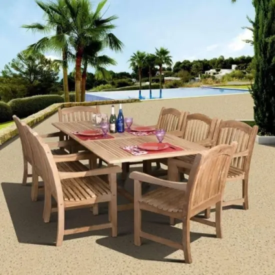 Newcastle 9pc Patio Teak Wood Extendable Dining Set - International Home Miami image {2}