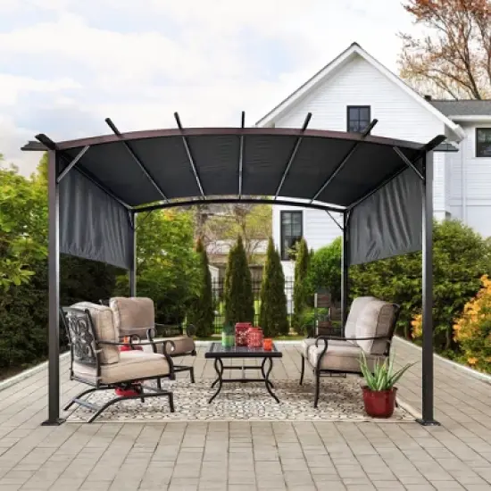 12 x 9 Ft Outdoor Pergola Patio Gazebo,Retractable Shade Canopy,Steel  Frame Grape Gazebo,Sunshelter Pergola for Gardens,Terraces image {6}