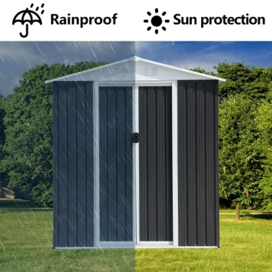 6x9 FT Outdoor Metal Storage Shed with Apex Roof, Waterproof Panels, Ventilation, and Aluminum Frame - Coolbibila image {2}