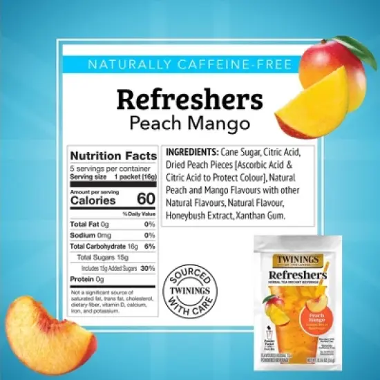 Twinings Refreshers Peach and Mango Herbal Instant Tea Mix - 2.82oz/5ct image {1}