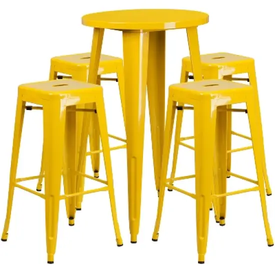 Flash Furniture Commercial Grade 24" Round Metal Indoor-Outdoor Bar Table Set with 4 Square Seat Backless Stools image {5}