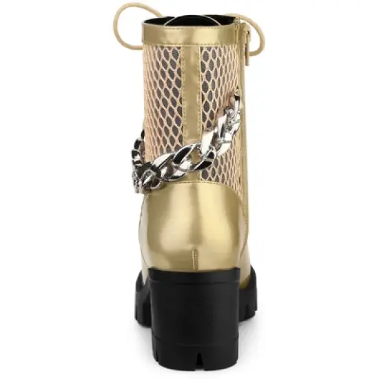 Allegra K Women's Platform Chain Chunky Heel Combat Boots image {3}