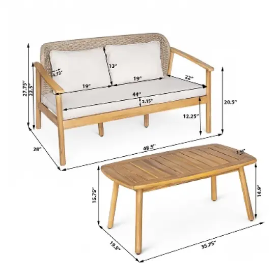 Christopher Knight Home Adrian 2 Piece Patio Woven Rope Acacia Wood Seating Set, Brown image {2}