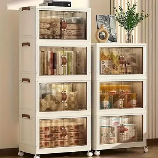 DOMETOUR Two-Layer Foldable Plastic Storage Box, Stackable And Space-Saving, Perfect For Homes, Offices, Closets, And Dorms. image {3}