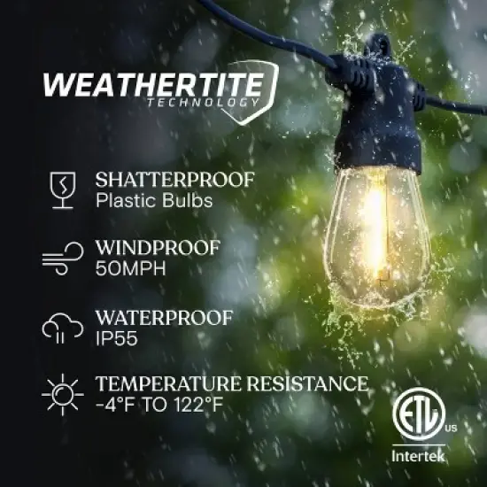 Brightech 12-Bulb LED Ambience Pro Solar 1W 27ft 2700K S14 Outdoor String Lights Clear Bulb Black Wire image {2}