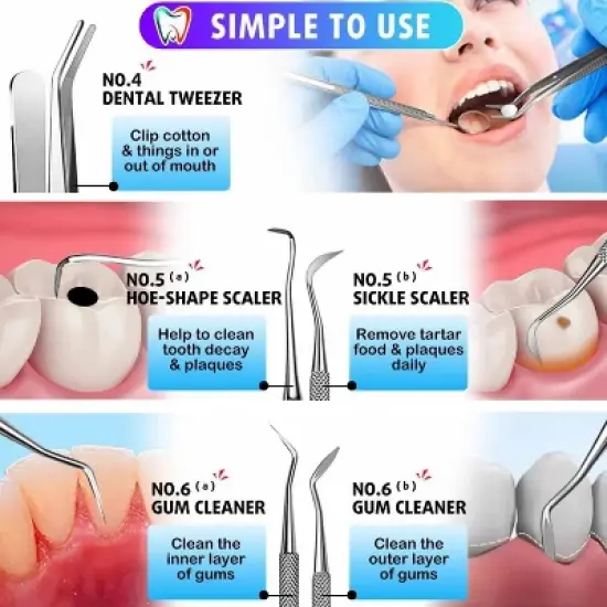 5PCS Dental Tools, Dental Pick Teeth Cleaning Tools Hygiene Kit, Plaque Remover for Teeth image {5}