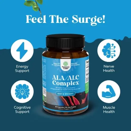 ALA & ALC Capsules, Acetyl L-Carnitine & Alpha Lipoic Acid Antioxidant Supplement for Weight Loss, Skin Health & AMPK Activator, Nature's Craft, 60ct image {1}