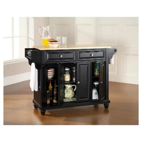 Cambridge Natural Wood Top Kitchen Island Black - Crosley image {4}