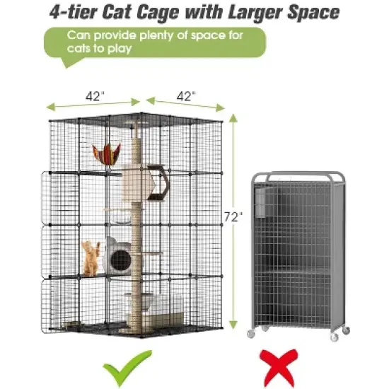 Sandinrayli Metal Indoor Cat House Cat Cage Playpen, Black image {2}