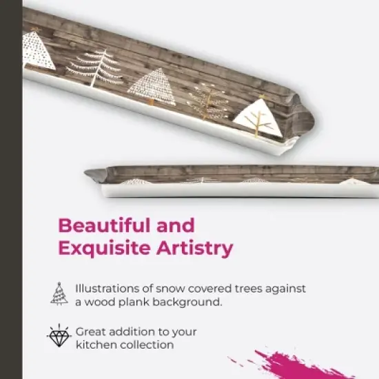 Pimpernel Wooden White Christmas Sandwich Tray (15" x 6.5") - Melamine Serving Platter with Rustic Wood Effect - Dishwasher Safe Serving Tray image {2}