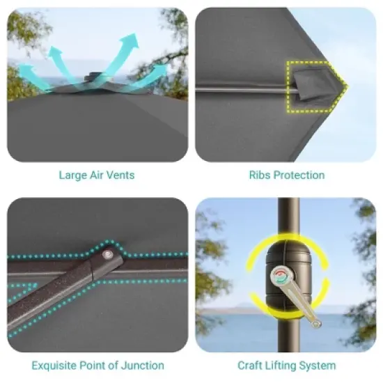 Sonkuki 9 ft Outdoor LED Round Solar Lighted Patio Market Umbrella W/Tilt, UV-Resistant Fabic for Backyard, Garden image {5}