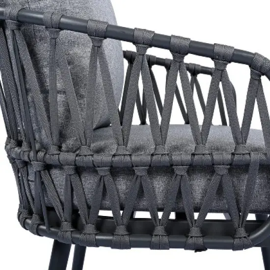 Dexmalle 4-Piece Outdoor Patio Furniture Set,Metal Chairs with Woven Rope U-Shaped Backrest with Thick Cushions and Coffee Table image {9}