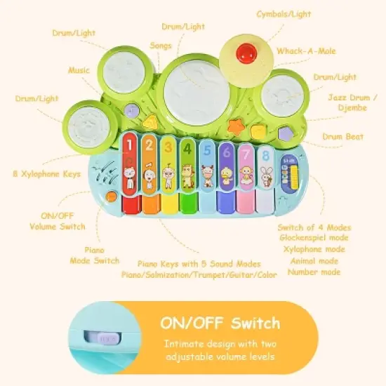 Costway 3 in 1 Musical Instruments Electronic Piano Xylophone Drum Set Learning Toys image {7}