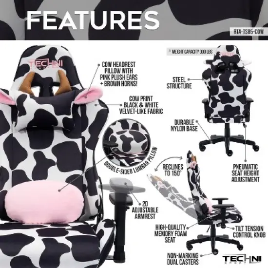 APRILSOUL Brown/Black COW Series Gaming Chair image {8}