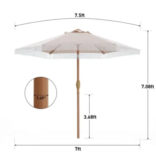 Ainfox 7.5ft Outdoor Tassel Patio Umbrella For Outdoor Table Umbrella,Market Umbrella with 6 Sturdy Ribs, with Push Button Tilt and Crank image {3}