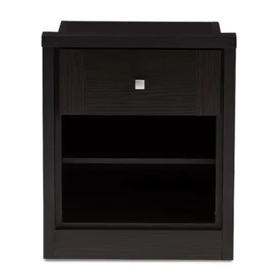 Danette Modern and Contemporary Finished 1 Drawer Nightstand Dark Brown - Baxton Studio image {2}