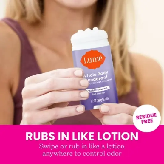 Lume Whole Body Women's Deodorant Invisible Cream Stick - Soft Powder Scent - 2.2oz image {7}