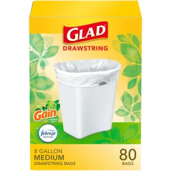 Glad Drawstring Gain Odor Shield Medium Trash Bags - 8gal - 80ct image {12}