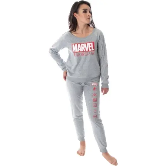 Marvel Comics Women's Juniors' Avengers Brick Logo Jogger Pajama Set image {2}