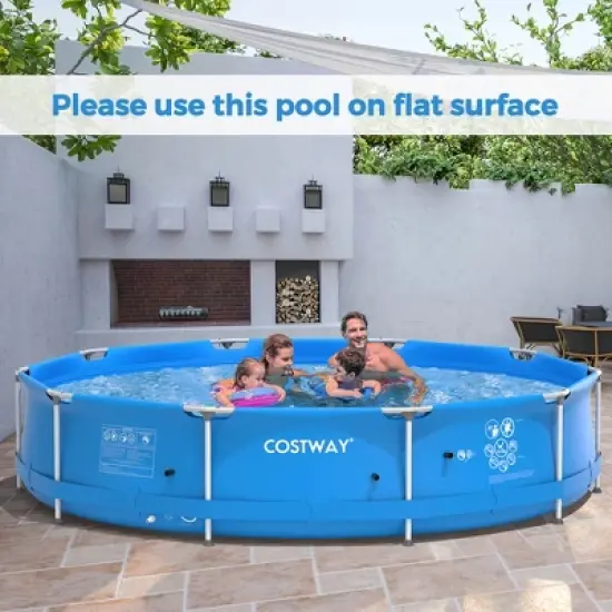 Costway Round Above Ground Swimming Pool Patio Frame Pool W/ Pool Cover Iron Frame image {2}