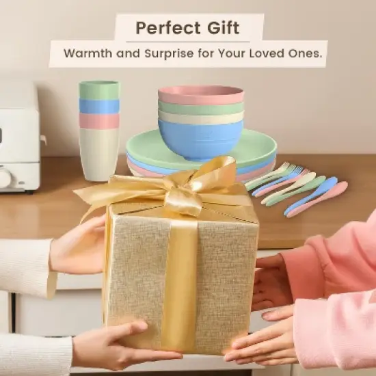 Itopfox 20-Piece Wheat Straw Dinnerware Set, Microwave & Dishwasher Safe Unbreakable Plates Bowls Cups Forks & Spoons for Kitchen, Camping, Parties image {7}