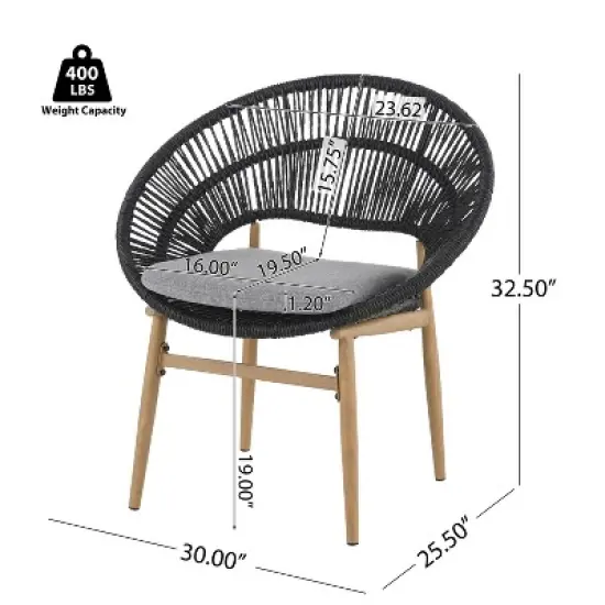 Christopher Knight Home Cliff Papasan-Style Rattan & Iron Patio Dining Chair with Faux Wood Finish (Set of 2) image {2}