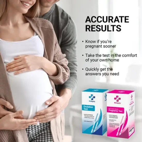 Mintegrity - 100 Ovulation Test Strips and 25 Early Detection Pregnancy Test Strips Combo Kit, (100 LH + 25 HCG), Easy To Use At Home image {1}
