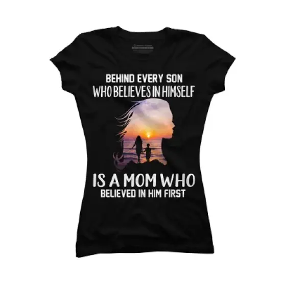 Junior's Design By Humans Mother Behind Every Son Who Believes In Himself Is A Mom By corndesign T-Shirt image {2}