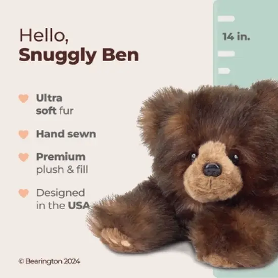 Bearington Snuggly Ben Plush Stuffed Animal Brown Grizzly Bear, 14", For Ages 2-14 image {5}