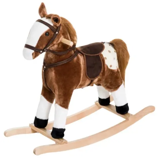 Qaba Kids Plush Toy Rocking Horse Pony Toddler Ride on Animal for Girls Pink Birthday Gifts with Realistic Sounds image {7}