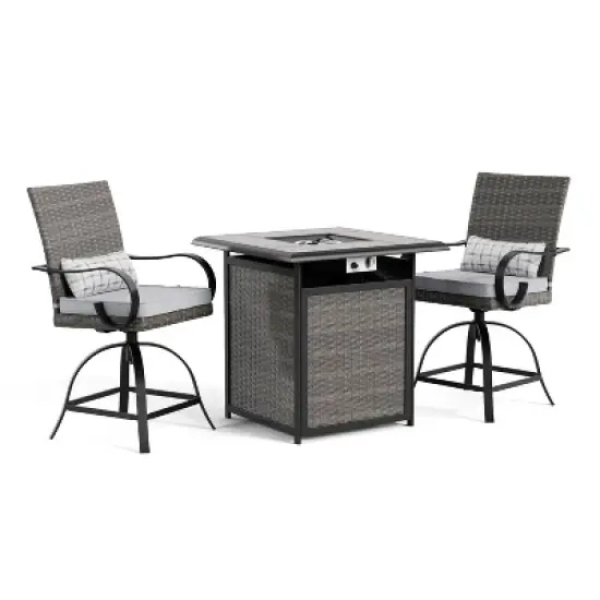 Greemotion 3pc Arosa Outdoor Counter Height Patio Firepit Sets with Swivel Chairs Gray: Ceramic Tile Top, UV & Rust-Resistant image {15}