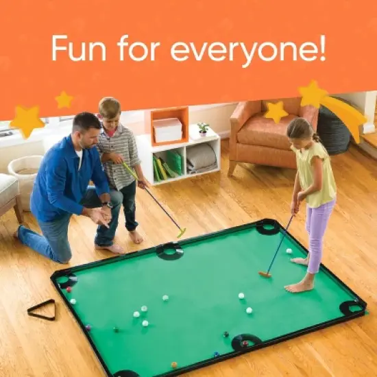 HearthSong - Golf Pool Indoor Family Game-Includes Two Golf Clubs, 16 Balls, Green Mat, and Rails for Kids image {6}