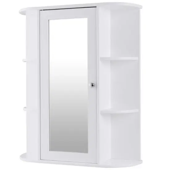 Costway Bathroom Cabinet Single Door Shelves Wall Mount Cabinet W/ Mirror Organizer image {5}