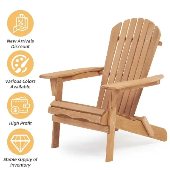 Gulches 2PC Outdoor Folding Adirondack Chair Wooden Lounge Patio Chair for Garden,Garden, Lawn, Backyard, Deck, Pool Side, Fire Pit,Half,Brown image {4}