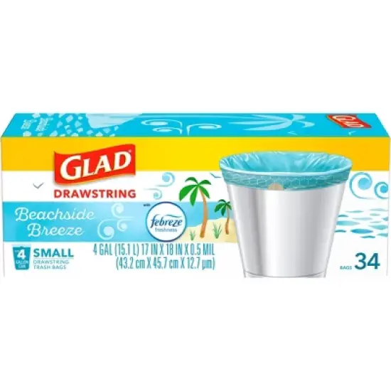 Glad Small Drawstring Trash Bags - Beachside Breeze - 4 Gallon image {1}