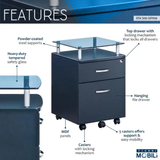 Rolling and Locking File Cabinet Gray - Techni Mobili image {5}