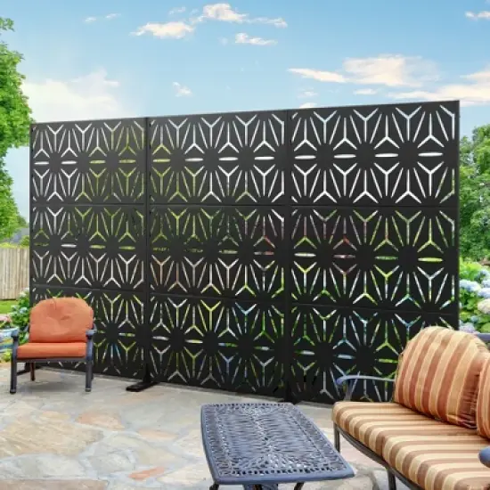 PexFix 72 x 47 Inches Premium Outdoor Metal Privacy Screen Garden Fence with Elegant Stars Pattern in Sleek Black for Gardens Patio Deck Yard image {3}